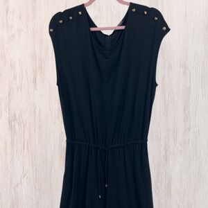 Lauren Ralph Lauren Black Sleeveless Jumpsuit Women L Gold Button Pockets Chic